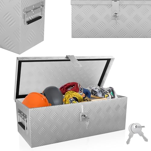 YRHome Aluminium WerkzeugkisteAlubox Aluminiumkiste Transportbox Deichselbox Für PKW Anhänger Mit Verriegelungssystem Sicherheitsgriffe 2 SchlüsselnStoßfest Wasserdicht,Silber 60 * 26 * 20CM