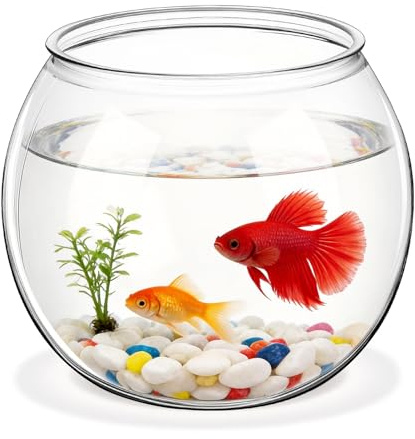 HOODANCOS Rundes Tisch Aquarium aus Bruchsicherem Kunststoff Transparent Mittlere Größe Dekoratives Büro Fischglas für Pflanzen und Kleine Fische