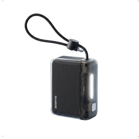 SHARGE Powerbank 10000mAh mit USB C Kabel integriert | 20W Schnellladung klein und Stark Externe Handyakkus, Flugzeug Geeignet, Reise-Essential für iPhone Air/17/16/15/Galaxy