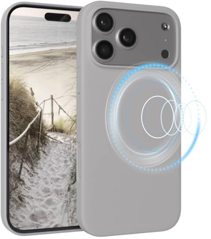EAZY CASE Magnetische Silikon Hülle für iPhone 17 Pro Max - MagSafe-kompatibel, Premium-Liquid-Silikon, Stoßfest, Kameraschutz, Mikrofaser-Innenfutter, Slim Cover Handyhülle Bumper - Hellgrau Grau