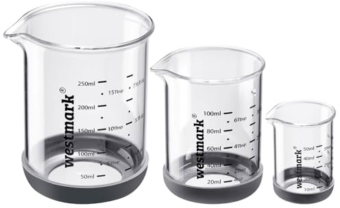 Westmark Messglas-Set – Spülmaschinengeeignetes Messbecher-Set aus Borosilikatglas, hitzebeständig, Skalen: ml, Tbsp, tsp & fl oz – 50 ml, 100 ml, 250 ml