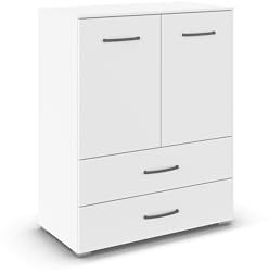 Rauch Möbel ADITIO, Kommode, Farbe Weiß, Breite 80 cm | Highboard im zeitlosen Stil, 2-türig, 2 Schubladen, Soft-Close-Funktion, für Schlafzimmer, Gästezimmer, Wohnzimmer, Garderobe