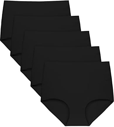 FallSweet No Show High Waist Briefs Underwear for Women Seamless Panties,Pack of 5 (Black5, L)
