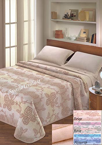 SpazioTessile - Coperta Matrimoniale Invernale Misto Lana, Plaid Made in Italy, Fantasia Orientale, Coperta Calda 400 gr/m² per Letto o Divano (Beige, 2 Piazze)