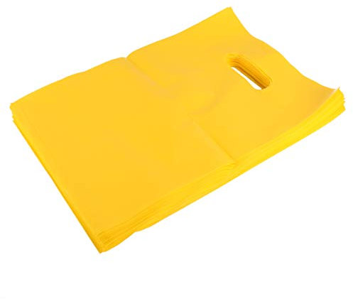 iplusmile Warentaschen mit Griff Plastiktüten Wiederverwendbare Und Haltbare Einkaufstaschen für Geschenke Hemd Shop (100 Stück Gelb)