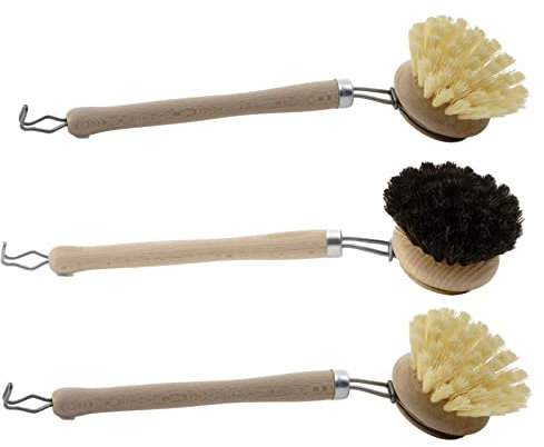 Novaliv Spülbürsten Set 3 TLG I 1x Kunstfirbe 1x Naturfibre 1xRosshaar I Holz I groß I Abwaschbürste Küchenbürste Geschirr Bürste Scheuerbürste Putzbürste Bürste Küche