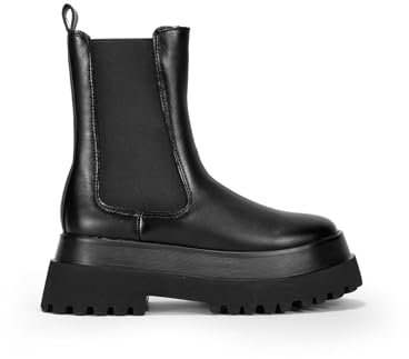 BOSANOVA Botas de caña Media con elásticos Laterales y Suela Track. Sin Cierre. Calzado para Mujer Negro 41