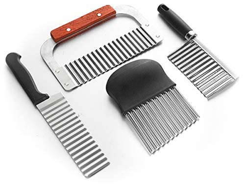 DBAILY Wellenschneider Pommes, 4PCS Wellenschneider Kartoffel Kartoffelschneider Wellenschnitt Crinkle-Chopper Edelstahl Kartoffelschneider Gemüseschneider für Gemüse Kartoffeln Zwiebeln
