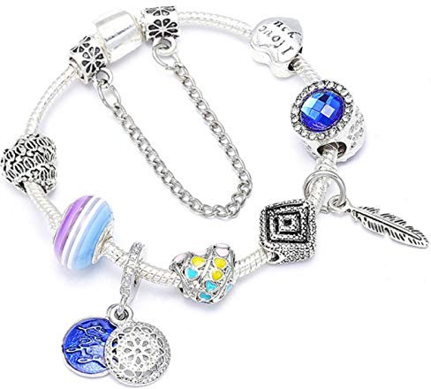 AQUALITYS Mode Bär Palme Dreamcatcher Feder Charm Armbänder für Frauen Männer Original Kristall Blumen Liebe Perlen Armreif Geschenk