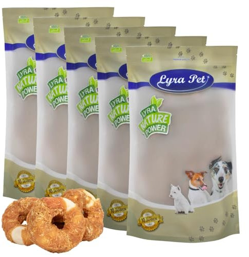Lyra Pet® 5 kg Kauringe mit Hühnerbruststreifen | Fettarmer Kausnack | Leckerli aus Rind & Huhn für Hunde | Langer Kaugenuss | Gut verträgliches Hundefutter | Wiederverschließbarer Beutel