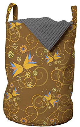 ABAKUHAUS Blumen Wäschesack, Glockenblume und Strudel, Wäschekorb mit Griffen Kordelzugverschluss für Waschsalons, 33 cm breit x 49 cm hoch, Ginger orange