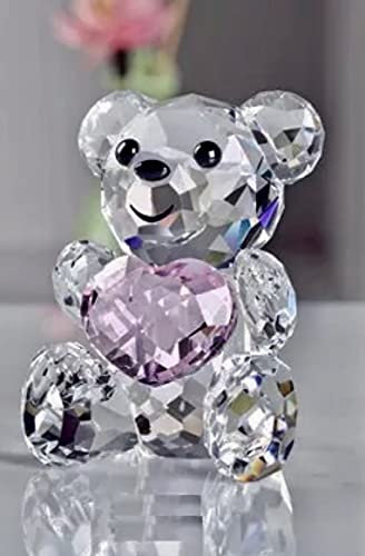 Christmas Style Teddy Bear Ornament Glass Ball Sparkling Crystal Gift for Women and Girls, Baby Keepsake or Birthday Gift (Pink, Glass)