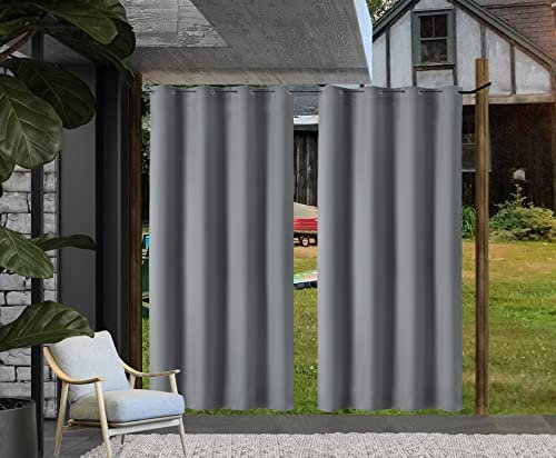 Clothink Outdoor Vorhang Anti-Verblassen Winterschutz Windschutz Sonnenschutz Sichtschutz Wetterfest (Grau/1 Stück, Ösen (Oben) 132x245cm)