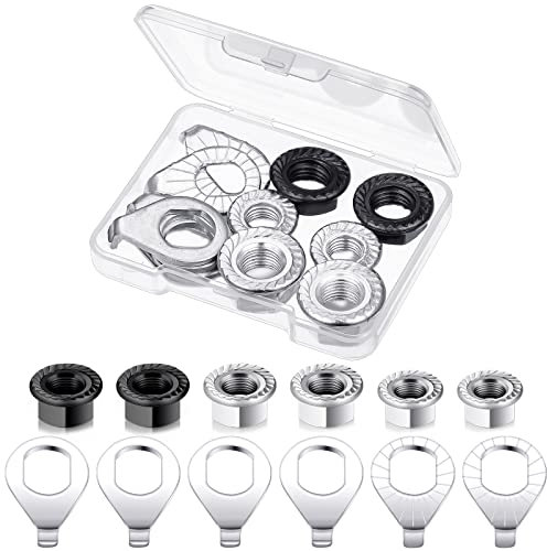 12 Pcs Bike Axle Nut and Safety Washer Kit - 3 Sizes Bicycle Hub Flanged Hardware Nuts Steel Flange Nuts Retaining Bicycle Hub Parts for Front and Rear Wheels