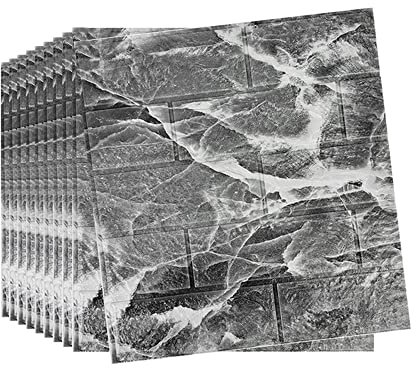 10 Pieces 3D Brick Wallpaper, Wall Panels Sticker Foam Background Self-Adhesive Waterproof Peel and Stick 3D Wall Panels for Door Floor Furniture Bedroom Kitchen Living Room(Marble Black)