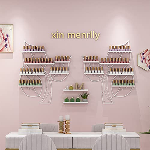 XD Designs Household Products Wall-Mounted Nail Polish Rack Metal Display Rack, Golden Essential Oil Cosmetics Storage Display Rack, Polish Racks for Nail Salon Alcohol Ink Paint Storage Rack/White/4-