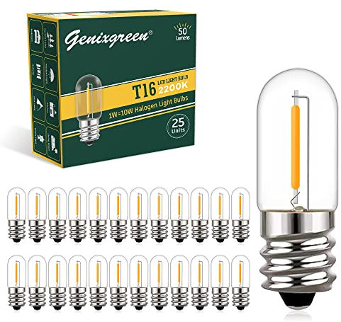 Genixgreen Glühbirne E14 LED Warmweiss 1W T16 Mini Röhrenbirn ersetzt 10W Glühlampen,Kühlschranklampe 2200K Warmweiß Nachtlichtbirne für Tischlampe Salzlampen,50Lm,Nicht dimmbar, 25 Stück