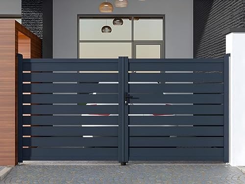 Vente-unique-Gartentor Flügeltor Doppeltor - 355 x 183 cm - durchbrochen - Aluminium - Anthrazit - PRIMO