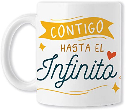 Enamorados (BAOBAB REGALOS - Contigo hasta el infinito - Taza cumpleaños original de café para regalar para novios, amigos, SAN VALENTÍN con frase y dibujo, ideal desayuno. Cerámica blanca …)