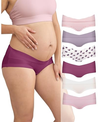 Intimate Portal Culotte Grossesse Taille Basse Boxer Maternité Coton 6 Pack | Boyshort Maternité Coupe Croisée en U, Sans Pression, Shorty Nid Sous-vêtements pour Femme Enceinte & Césarienne, Post-partum