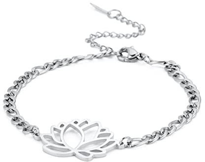 kkjoy Lotusblumen-Armband, Edelstahl, Yoga-Lotus-Anhänger, inspirierendes Schmuck, Geschenk für Frauen