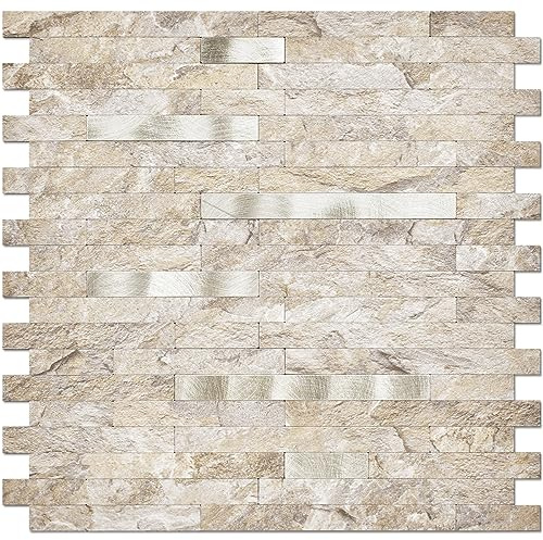 DICOFUN 10 Blatt Abziehen und Aufkleben Backsplash Wandfliese, PVC, Küchenrückwand zum Abziehen und Aufkleben in Sandstein, 9,4 m²