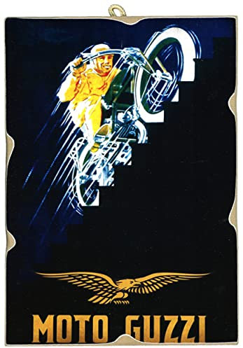 KUSTOM ART Quadro Quadretto Stile Vintage Serie Pubblicità d'Epoca Moto Motocicletta Stampa su Legno 25x18 cm.