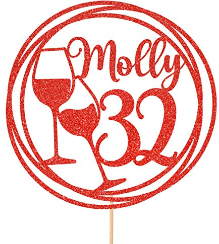 Personalised Wine Glasses Glitter Cake Topper - Red Custom Age Glitter Cake Decoration and Sprinkles - Happy Birthday Decorations - Personalised Toppers for Cakes by Cakeshop