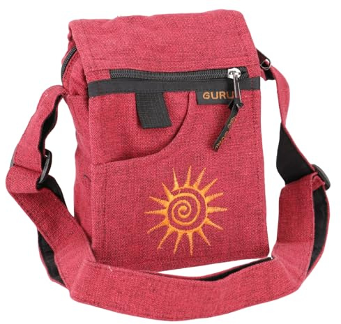 GURU SHOP Kleine Schultertasche, Passporttasche aus Baumwolle, Unisex | Verstellbarer Tragegurt, aufwendige Stickerei, großes Hauptfach, Reißverschlussfach