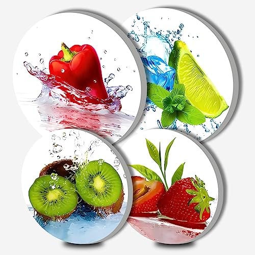 Lot de 4 cache-plaques ronds en métal avec fruits colorés pour cuisinière électrique cuisinière à gaz protection de four ustensiles de cuisine accessoires de salle à manger table de cuisson décorative