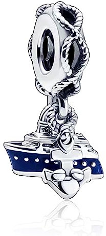 Amuefer Steamship Charms für Armbänder 925 Sterling Silber Sommer Ozean Blau Dangle Charm mit Seil und Anker für Halsketten Schmuck Geschenke für Frauen Mädchen Enkelin