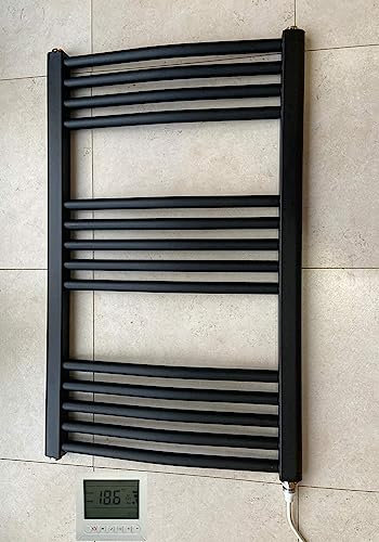 Greened House Radiatore scaldasalviette elettrico curvo, 500 W x 800 h, nero, con timer e termostato