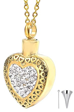 MOLICACI 9ct Gold Birthstone Urn Necklace for Ashes, 9ct/14ct/18ct Real Gold 2 Carats Heart Birthstone Cremation Necklace Jewellery for Women Keepsake Necklace Memorial Locket Ash Holder