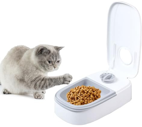 MENAYODA Comedero automático para mascotas, 2 comidas, dispensador automático de comida para gatos con temporizador de 48 horas, dispensador de comida seca y húmeda para perros y gatos (350 ml)