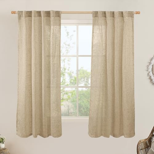 LAMIT Tende in finto lino, lunghe 160 cm, per camera da letto, tasca posteriore con linguetta e tasca per asta, in lino, per filtrare la luce, tende semitrasparenti, per piccole finestre/case