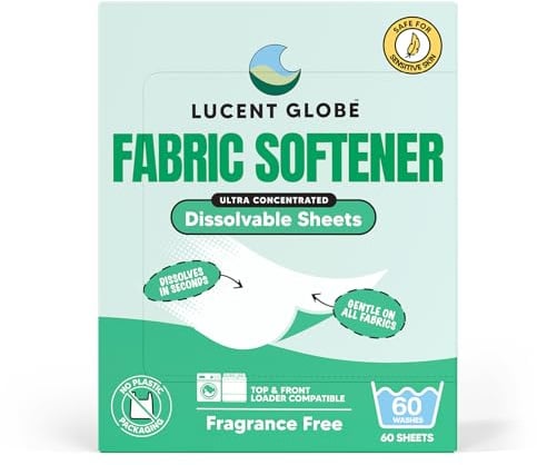 Lucent Globe Fabric Softener Sheets Eco-Friendly Ultra Concentrated Fabric Softener Biodegradable Plastic-Free Packaging Plant-Based + Enzymes (60 Washes)