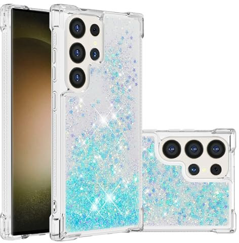 QIWEIQING für Samsung Galaxy S24 Ultra Glitzer Leicht Hülle, Handyhülle Flexibel TPU Silikon Cover Erhöhte Kanten Flüssigkeit Treibsand Schutzhülle für Galaxy S24 Ultra.Lake Blue YBL