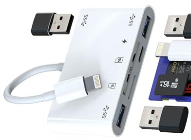 Adaptador Lightning a USB OTG TF SD lector de tarjetas Dongle (6 en 1) para Apple iPhone, cable adaptador micro SD, cámara, mouse, teclado, visor de memoria, unidad flash, cable convertidor, accesorio