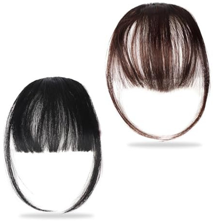 Pony Haarteil Echthaar,Gelten Verlängerung Air Bangs,Pony Echthaar Clip,Pony Extension Clip,Pony Fringe Bang, Haarteil, Verlängerung Air Bangs Haarteil für Frauen und Mädchen (Schwarz, Dunkelbraun)