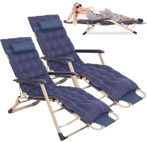 SPRINGOS Lot de 2 chaises longues de jardin avec coussin d'assise, appuie-tête, repose-pieds, 66 x 137 x 92 cm, 2xGC0063