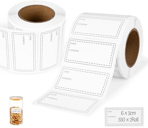 Agoer Freezer Food Labels 60 x 30mm,2 Rolls Total 1100 Pcs Reminder Food Storage Label with Date Annotation,Kitchen Food Stickers Prepped Labels for Jars,Pantry and Meal Containers,Black