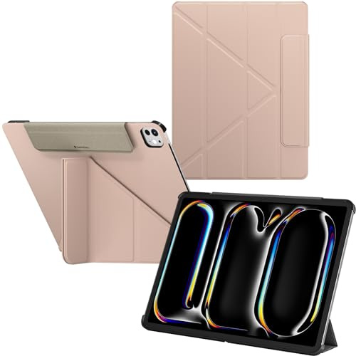 SwitchEasy Origami Hülle für 2024 iPad Pro 13 Zoll mit Stifthalter, Schutzhülle für iPad Pro 13 Zoll M4 (2024) mit Multi-Angle Ständer, Morandi Cover Case, Apple Pencil Pro Charging, Pink Sand