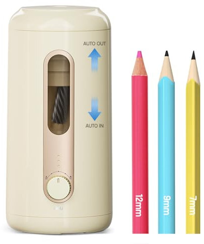 Deli Electric Pencil Sharpener - Fully Automatic, Auto In & Out, Rechargeable Hands-Free for 6.9-12mm Pencils - Home & Classroom - Battery Operated - Beige