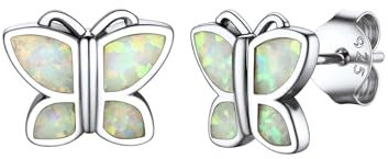 Suplight Opal Stein Schmetterling Ohrstecker 925 Sterling Silber Mädchen Kinder Opal Ohrschmuck Schmetterling Ohrringe, Guess Ohrringe Kommt in Geschenk Box