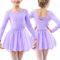 FEOYA Kinder Mädchen Langarm Ballett Trikot Ballettanzug mit Tüllrock Baumwolle Ballettkleid Ballettkleidung mit Tanzrock Glitzer Tanzkleid Bequem Balletttrikot Rückenfrei Turnanzug 140