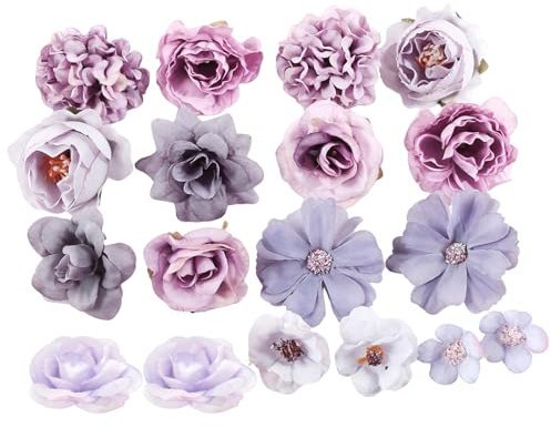 SAVOSWEET 24 Stücke Kunstblumen Köpfe, Künstliche Blumen, Klein Blüten, Künstliche Blütenköpfe, Groß Seidenblumen Köpfe für DIY Basteln Scrapbooking Hochzeit Party Home Handwerk Deko (Lila)