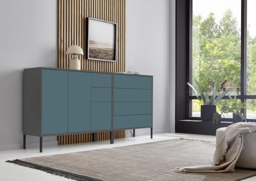 BMG Möbel Sideboard mit Metallfüßen »Mailand Set 9«, Korpus in Anthrazit und Fronten in Petrol, Anti-Fingerprint-Beschichtung