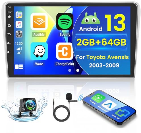 Hikity 2+64GB Android 15 Autoradio für Toyota Avensis 2003-2009 Radio Wireless Carplay Android Auto, 9 Inch IPS Touch Screen Radio mit Rückfahrkamera, Bluetooth, Navi, WiFi, DSP, EQ, Mirror Link
