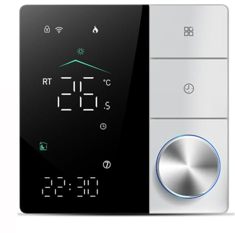 Irishom Intelligentes Thermostat für elektrische Heizung, WLAN-Thermostat mit AI Lern-App-Steuerung, digitalem LED-Touchscreen und verstellbarem Knopf, energiesparend