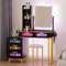 yoofun LED Dressing Table With Mirror And Stool, Auto Sensor Makeup Desk with Charging Station, Modern Glass Top Vanity Table Set with 5 Drawers for Bedroom (Black)